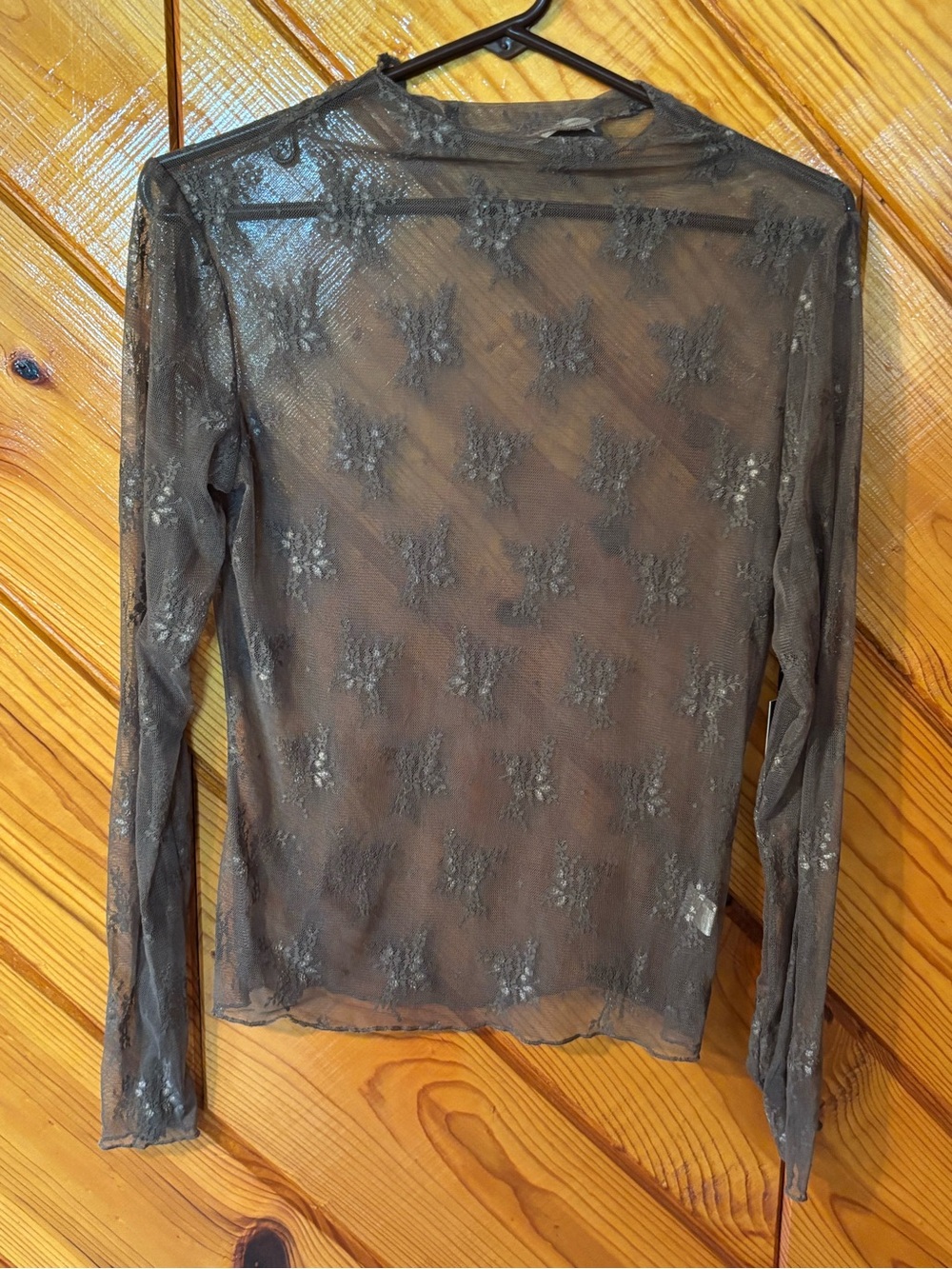 Liberty Love Sheer Floral Mesh Long-Sleeve Top in Charcoal